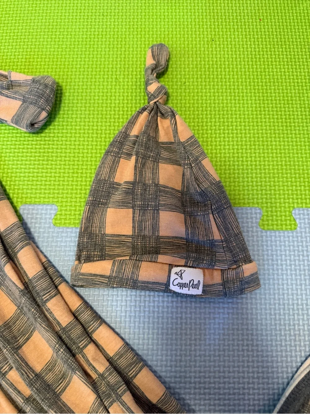 Peach Plaid Knot Gown and Hat Set - Kids One Piece